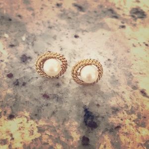 Gold & Pearl Stud Earrings